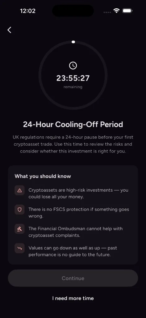 Cooling-off countdown screen