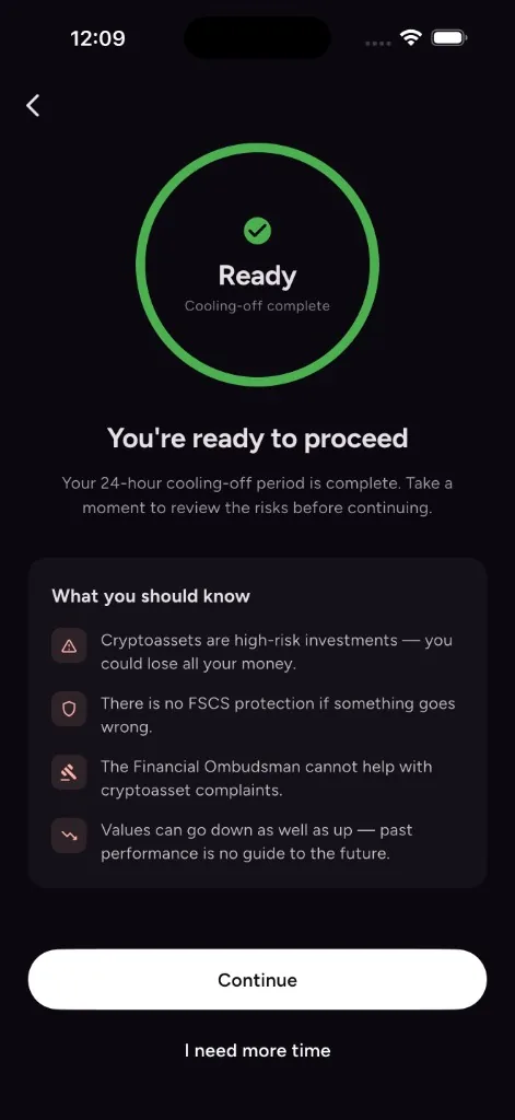 Cooling-off completed screen