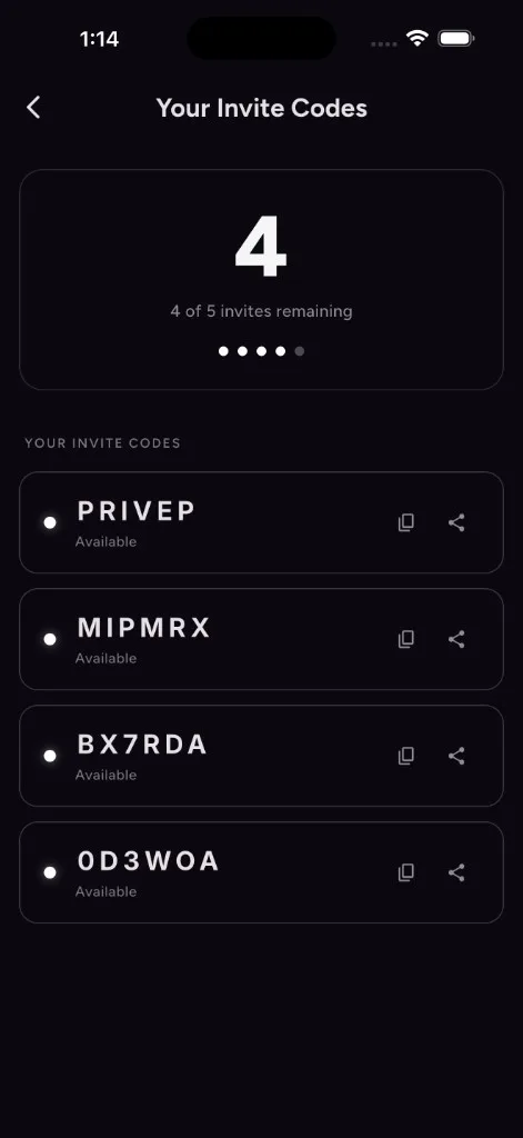 Settings screen with Refer & Earn hidden