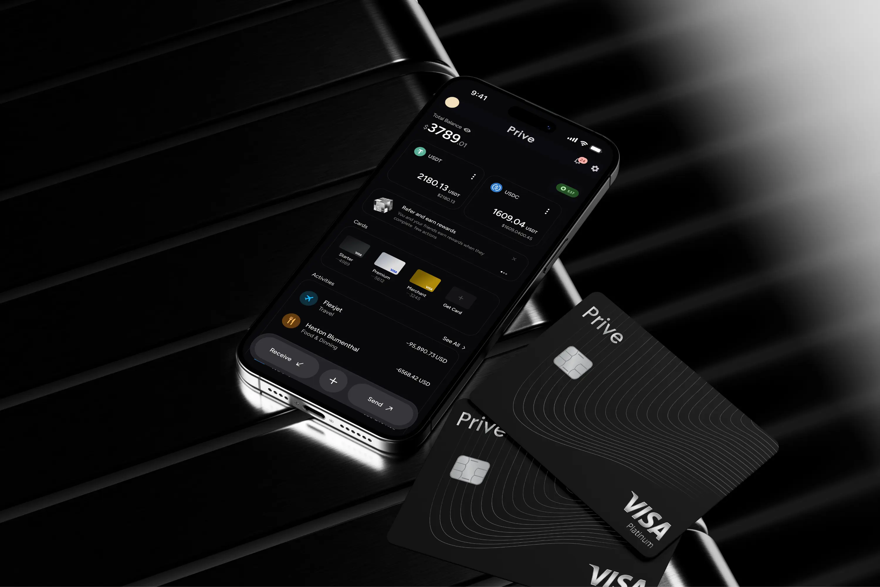 Prive app interface for private global payments